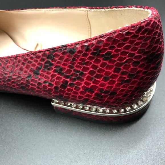 Zara  Burgundy Snakeskin Women's Flats with Rhinestones - Picture 7 of 15